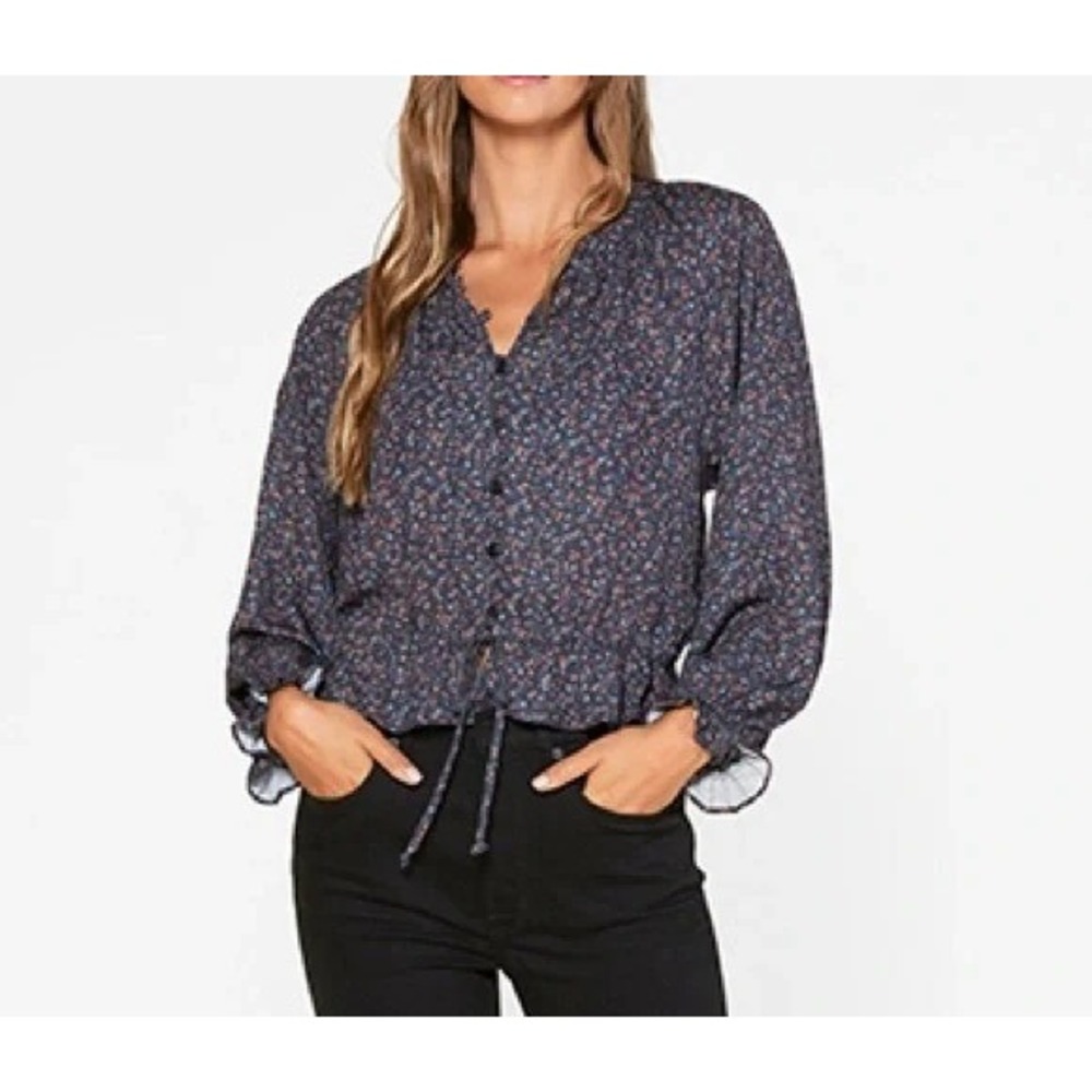 Outerknown Womens Medium Poet Top‎ Style 2320031 Black Ditsy Floral New W/Tags